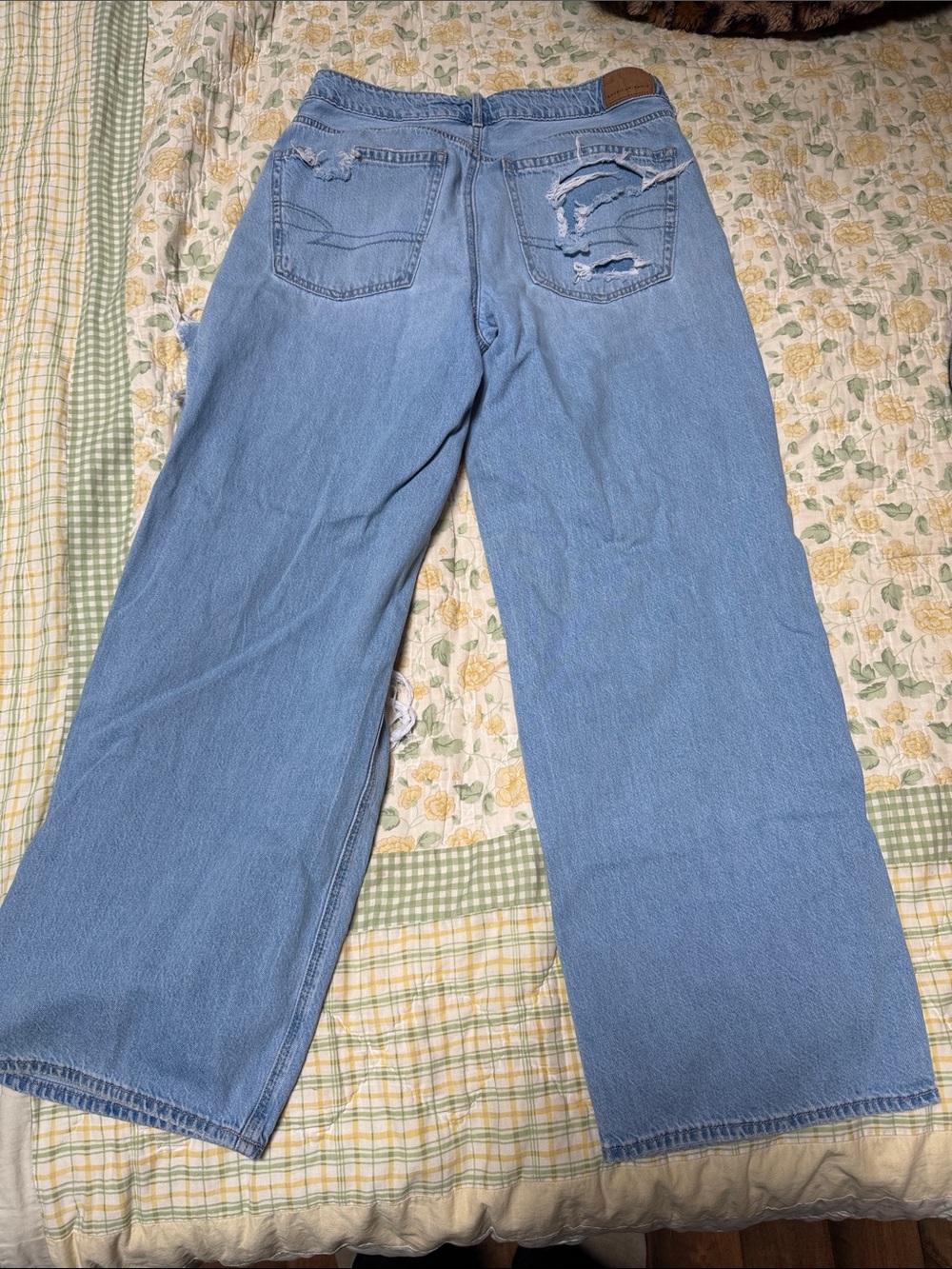 American Eagle Outfitters Light Blue Distressed Wide Leg Jeans - Picture 2 of 2